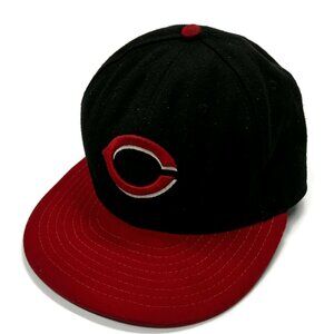 Cincinnati Reds Hat Cap New Era Fitted 6 7/8 59Fifty Black Red On Field Coolbase